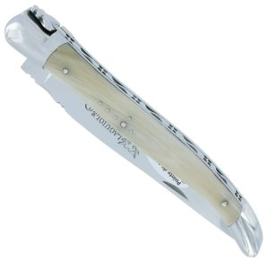 Couteau Laguiole En Aubrac Grande Taille 1 Piece 13 Cm Manche En Pointe De Corne 2 Mitres Inox Brillant 00