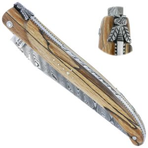 Couteau Laguiole En Aubrac Le Perle 1 Piece 12cm Plein Manche En Bois Aubrac Platines Perlees Ressort Guilloche Lame Damas Balbach Mouche Prestige N12 00