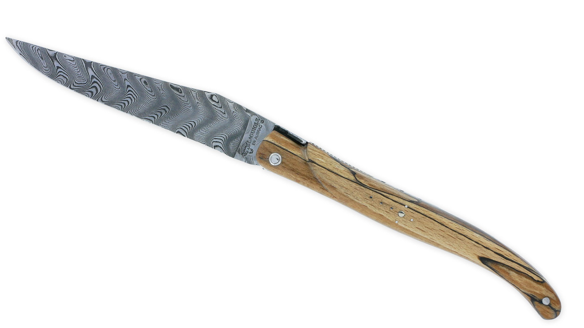 Couteau Laguiole En Aubrac Le Perle 1 Piece 12cm Plein Manche En Bois Aubrac Platines Perlees Ressort Guilloche Lame Damas Balbach Mouche Prestige N12 01