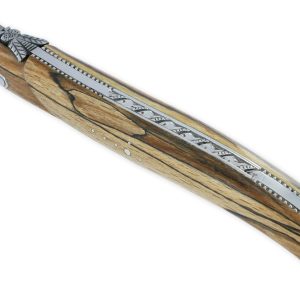 Couteau Laguiole En Aubrac Le Perle 1 Piece 12cm Plein Manche En Bois Aubrac Platines Perlees Ressort Guilloche Lame Damas Balbach Mouche Prestige N12 03