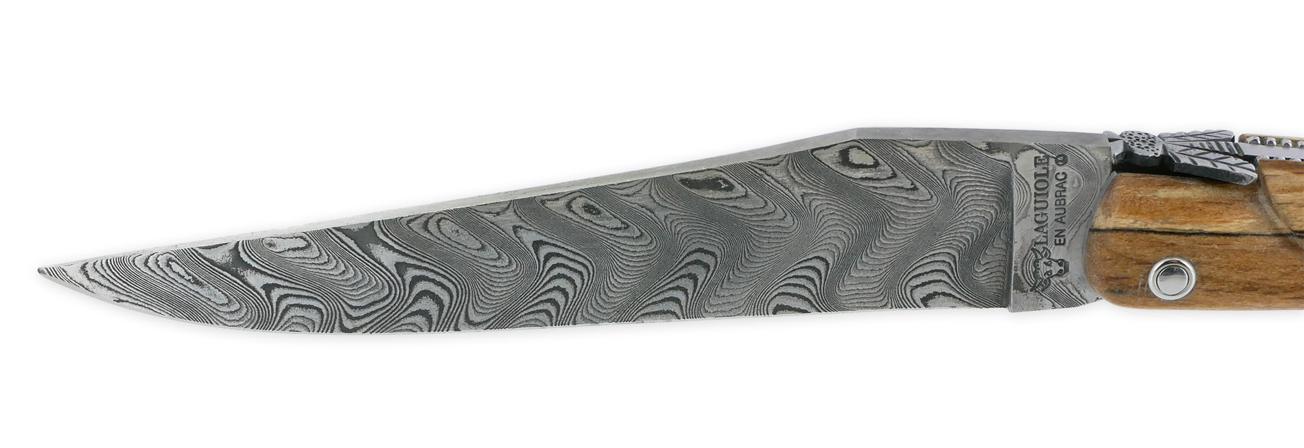 Couteau Laguiole En Aubrac Le Perle 1 Piece 12cm Plein Manche En Bois Aubrac Platines Perlees Ressort Guilloche Lame Damas Balbach Mouche Prestige N12 05