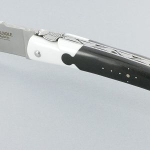 Couteau Laguiole En Aubrac Neo 1 Piece 14 Cm Plein Manche En Ebene Et Corian Blanc Finition Inox Brosse 01