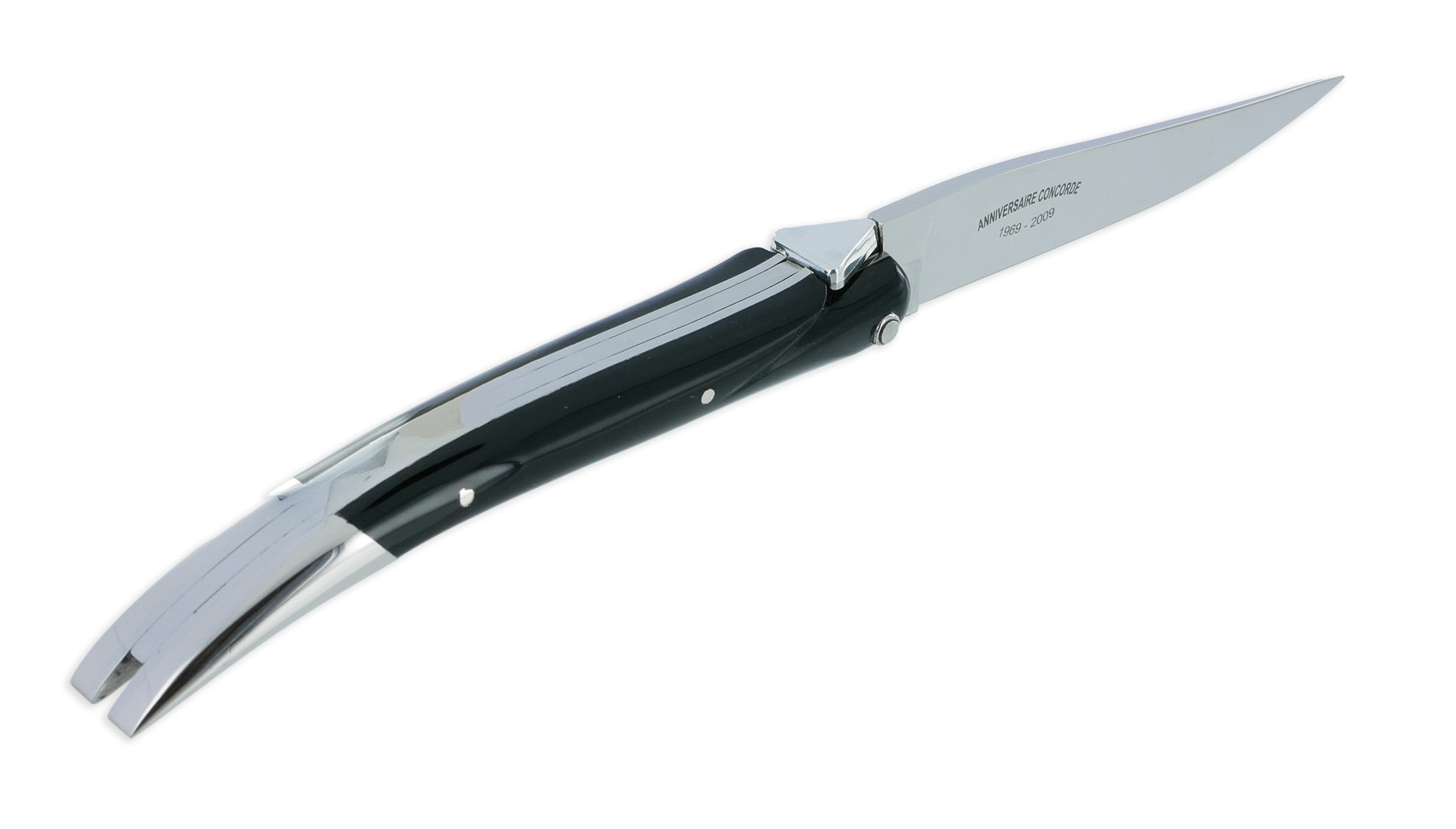 Couteau Laguiole En Aubrac Origine Concorde Anniversaire 1 Mitre Corian Noir Finition Brillante 01