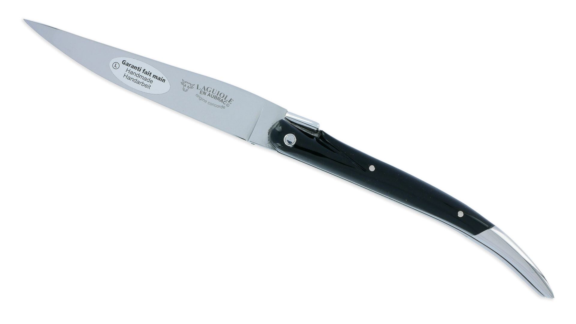 Couteau Laguiole En Aubrac Origine Concorde Anniversaire 1 Mitre Corian Noir Finition Brillante 02