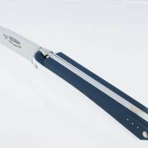 Couteau Laguiole En Aubrac Origine Paquebot France Plein Manche 12cm Corian Blanc Et Bleu 01