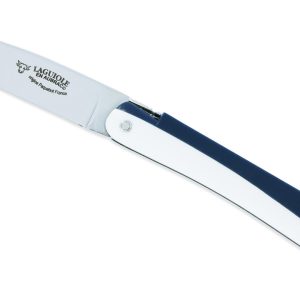 Couteau Laguiole En Aubrac Origine Paquebot France Plein Manche 12cm Corian Blanc Et Bleu 02