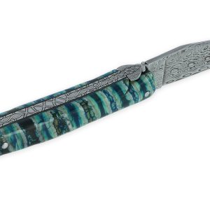 Couteau Laguiole Prestige Createur 1 Piece 12 Cm Mitre Arriere Manche Molaire De Mammouth Turquoise Lame Damas Piece Unique 02