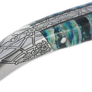 Couteau Laguiole Prestige Createur 1 Piece 12 Cm Mitre Arriere Manche Molaire De Mammouth Turquoise Lame Damas Piece Unique 03