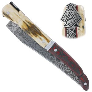 Couteau Laguiole Prestige Createur 1 Piece 13 Cm Plein Manche En Ivoire De Mammouth Et Carbone Lame Damas Piece Unique 00