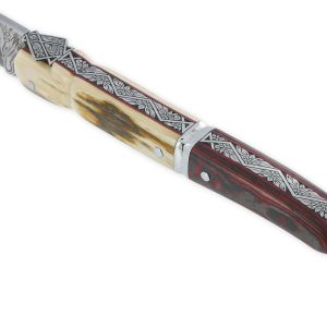 Couteau Laguiole Prestige Createur 1 Piece 13 Cm Plein Manche En Ivoire De Mammouth Et Carbone Lame Damas Piece Unique 03