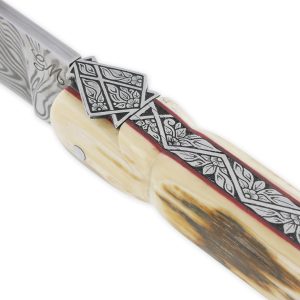 Couteau Laguiole Prestige Createur 1 Piece 13 Cm Plein Manche En Ivoire De Mammouth Et Carbone Lame Damas Piece Unique 04