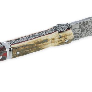 Couteau Laguiole Prestige Createur 1 Piece 13 Cm Plein Manche En Ivoire De Mammouth Et Carbone Lame Damas Piece Unique 06