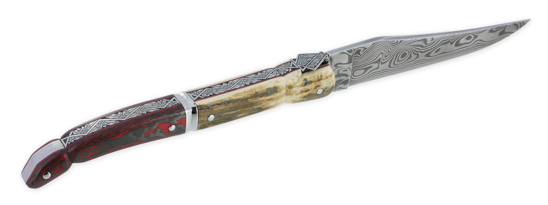 Couteau Laguiole Prestige Createur 1 Piece 13 Cm Plein Manche En Ivoire De Mammouth Et Carbone Lame Damas Piece Unique 06