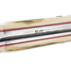 Couteau Laguiole Prestige Createur 1 Piece 13 Cm Plein Manche En Ivoire De Mammouth Et Carbone Lame Damas Piece Unique 07