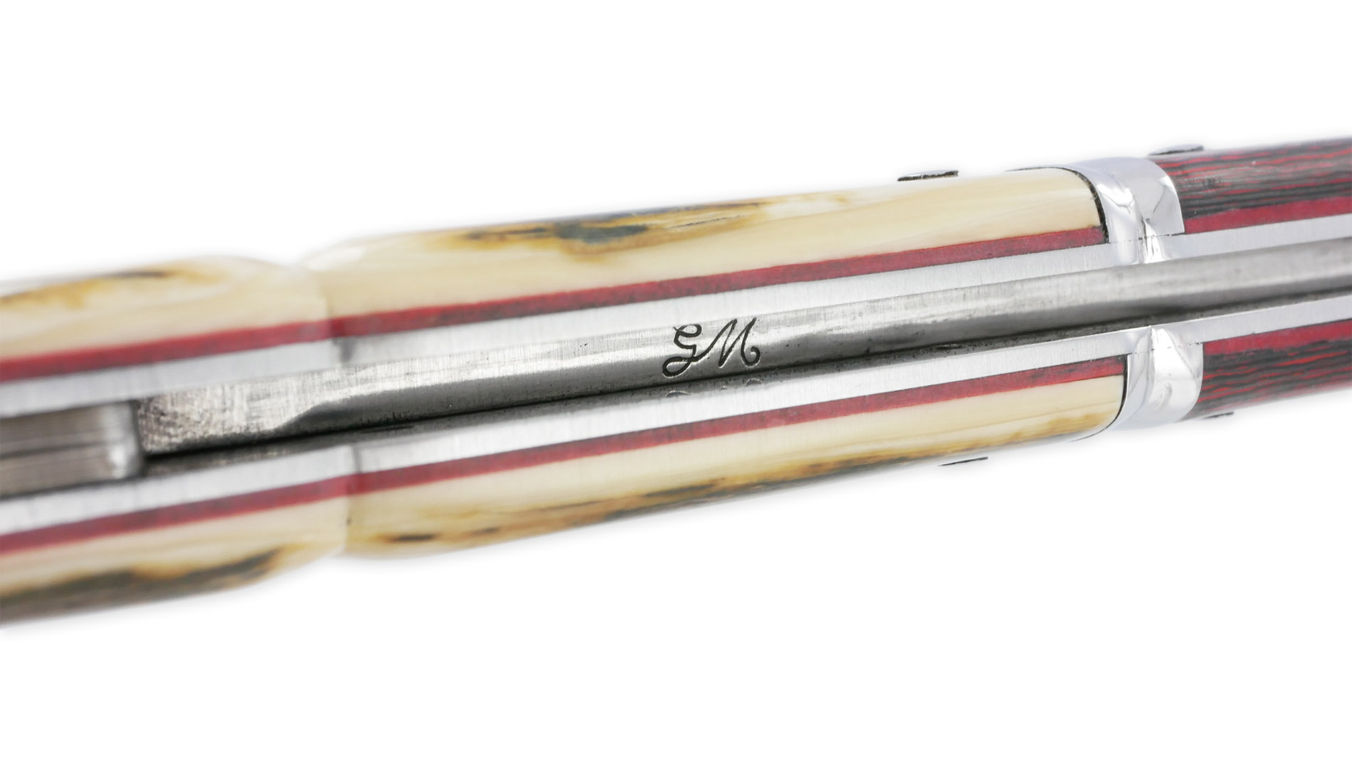 Couteau Laguiole Prestige Createur 1 Piece 13 Cm Plein Manche En Ivoire De Mammouth Et Carbone Lame Damas Piece Unique 07