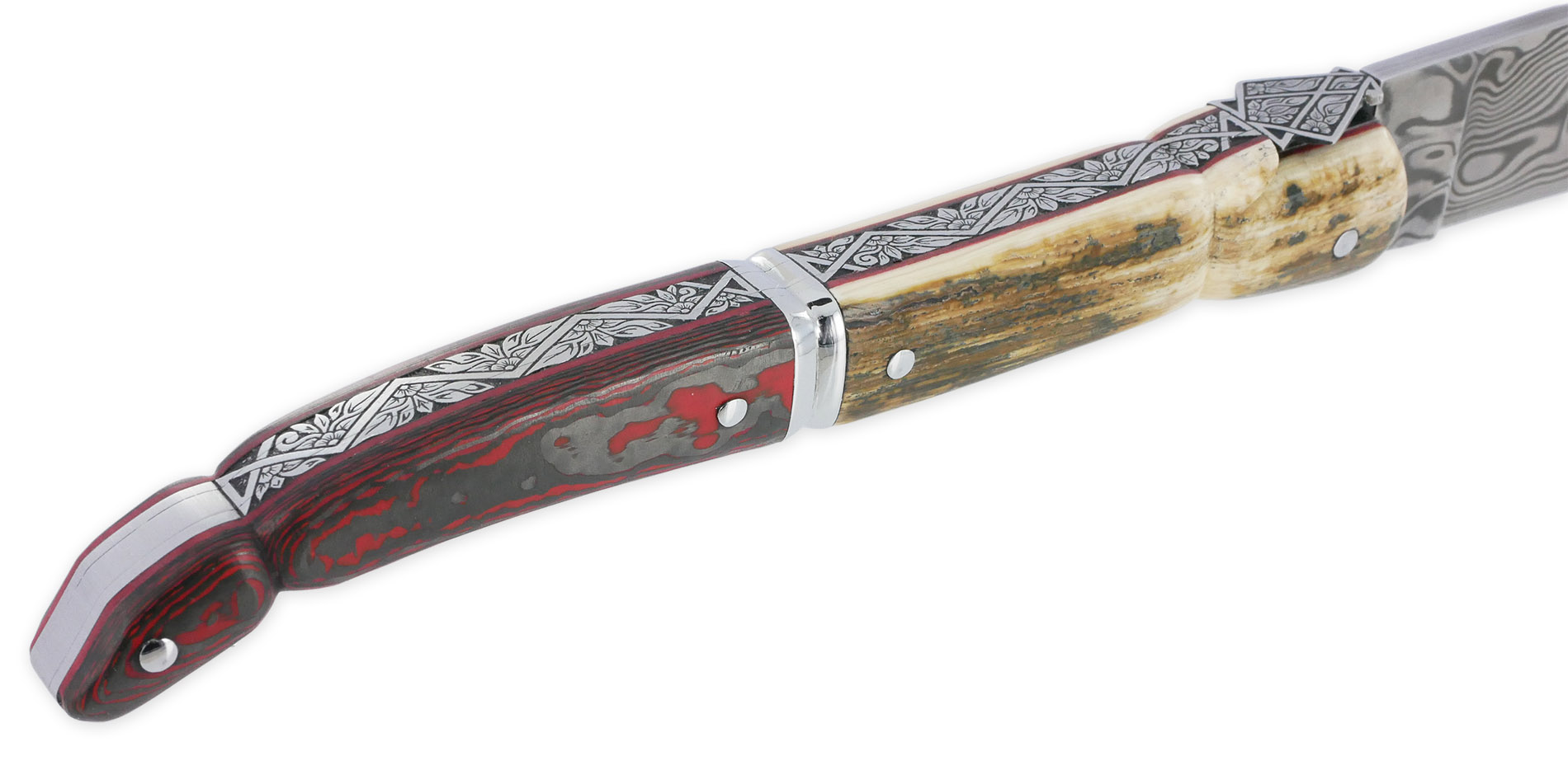 Couteau Laguiole Prestige Createur 1 Piece 13 Cm Plein Manche En Ivoire De Mammouth Et Carbone Lame Damas Piece Unique 08