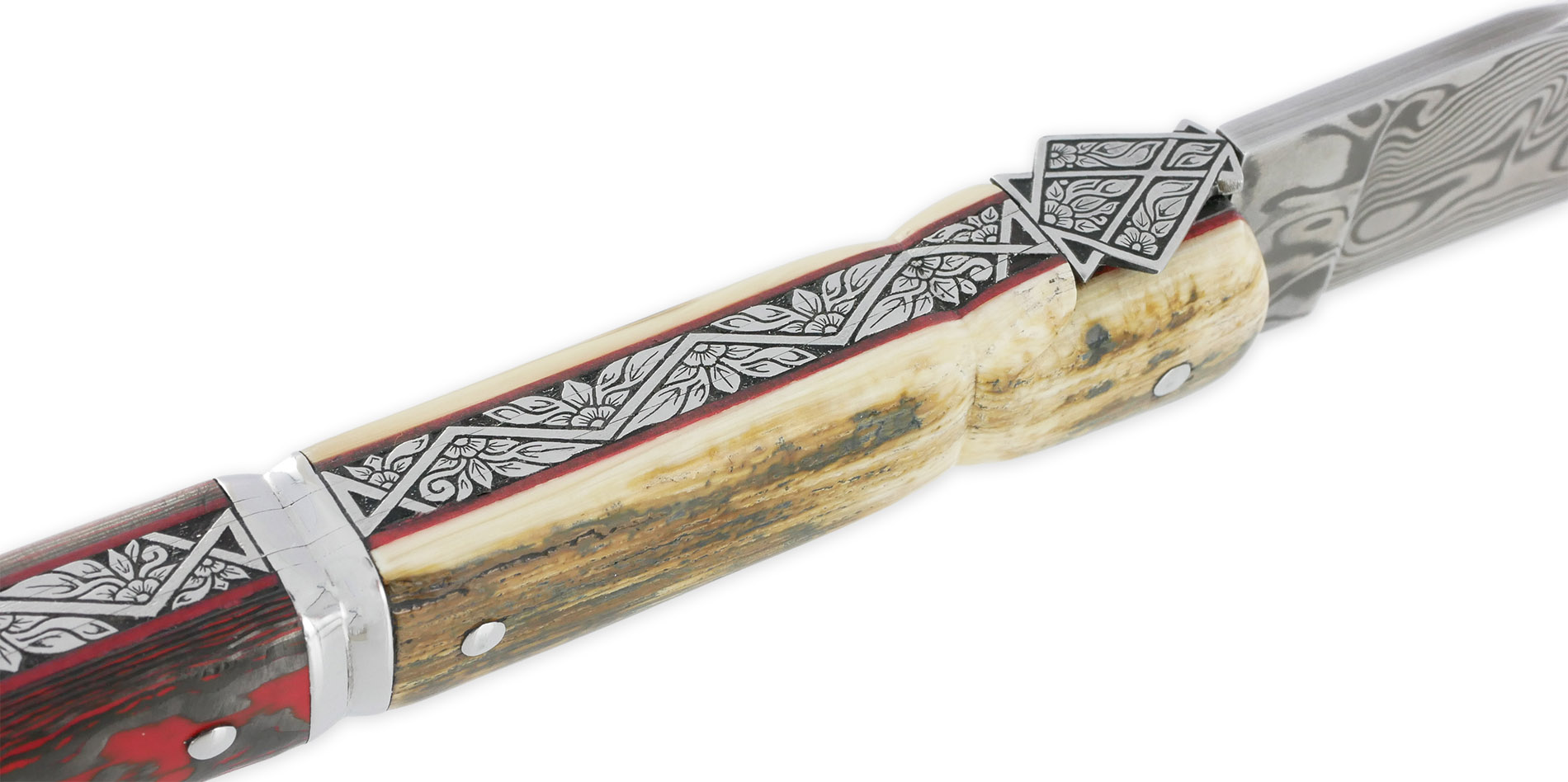 Couteau Laguiole Prestige Createur 1 Piece 13 Cm Plein Manche En Ivoire De Mammouth Et Carbone Lame Damas Piece Unique 09