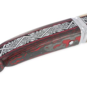 Couteau Laguiole Prestige Createur 1 Piece 13 Cm Plein Manche En Ivoire De Mammouth Et Carbone Lame Damas Piece Unique 091