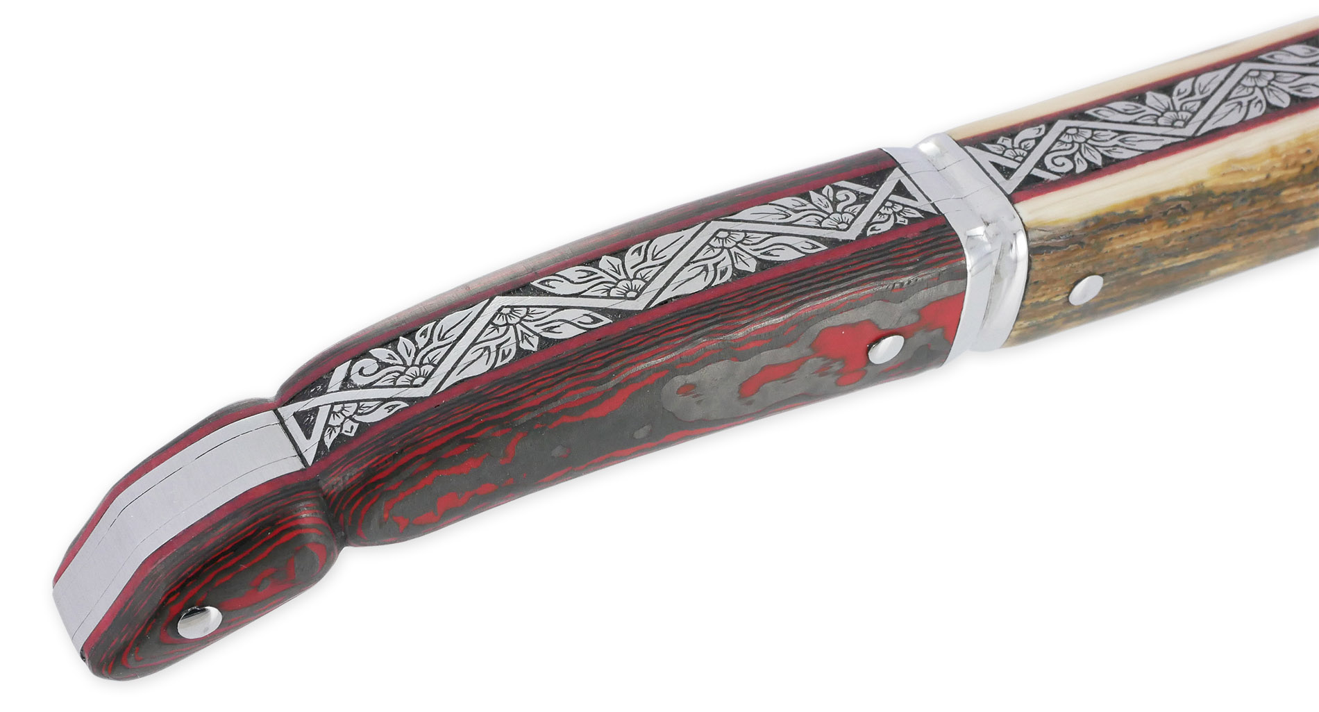 Couteau Laguiole Prestige Createur 1 Piece 13 Cm Plein Manche En Ivoire De Mammouth Et Carbone Lame Damas Piece Unique 091