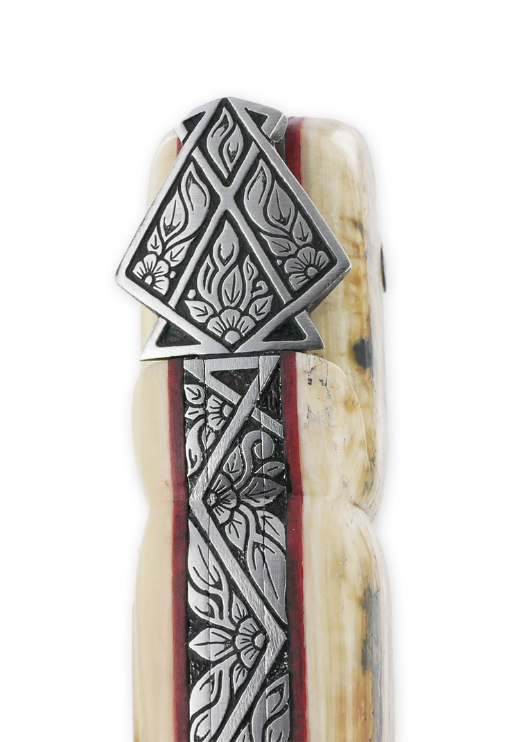 Couteau Laguiole Prestige Createur 1 Piece 13 Cm Plein Manche En Ivoire De Mammouth Et Carbone Lame Damas Piece Unique 092