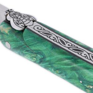 Couteau Laguiole Prestige Createur 1 Piece 13 Cm Plein Manche Erable Teinte Vert Et Ivoire De Mammouth Piece Unique 04