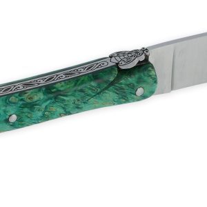 Couteau Laguiole Prestige Createur 1 Piece 13 Cm Plein Manche Erable Teinte Vert Et Ivoire De Mammouth Piece Unique 06