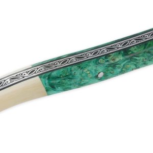 Couteau Laguiole Prestige Createur 1 Piece 13 Cm Plein Manche Erable Teinte Vert Et Ivoire De Mammouth Piece Unique 07