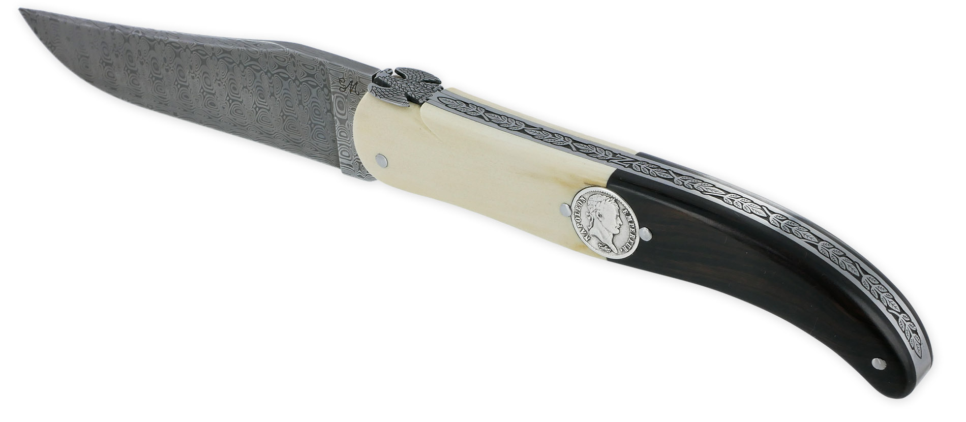 Couteau Laguiole Prestige Createur 1 Piece 15 Cm Incrustation Monnaie Napoleon 02