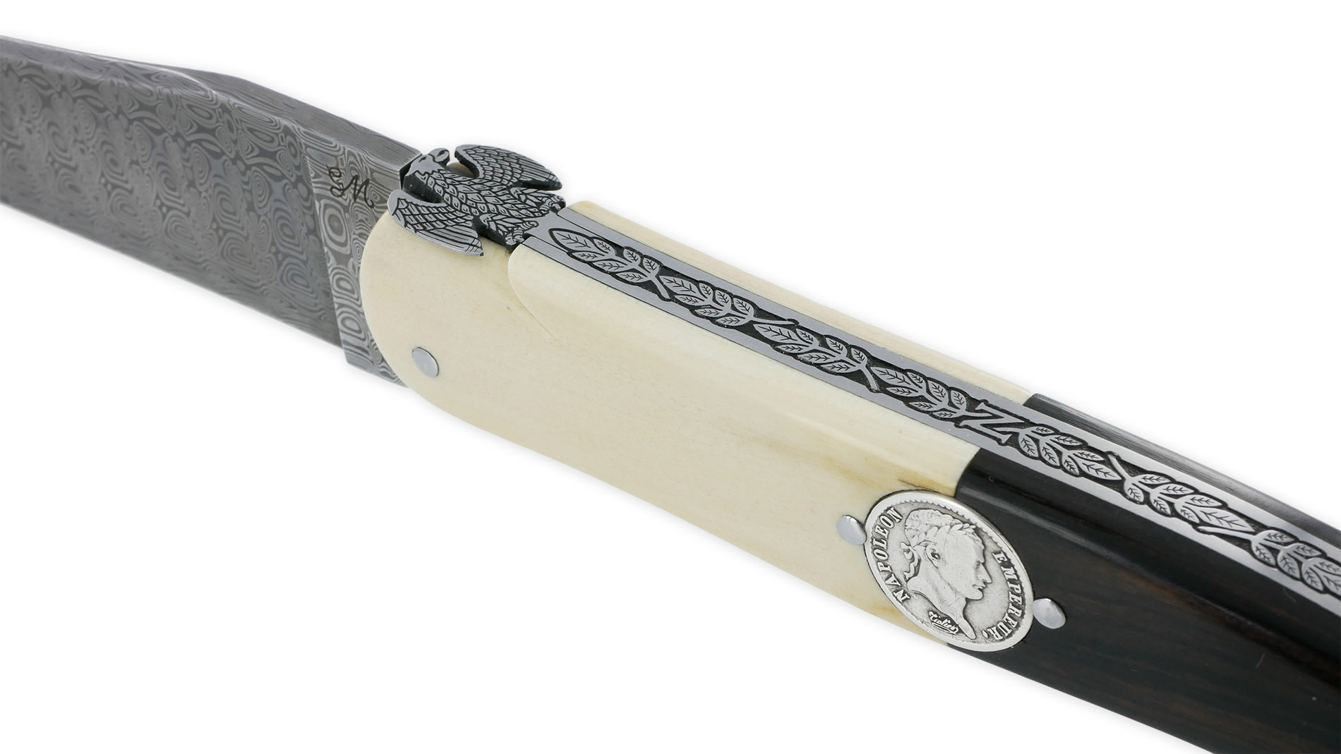 Couteau Laguiole Prestige Createur 1 Piece 15 Cm Incrustation Monnaie Napoleon 03