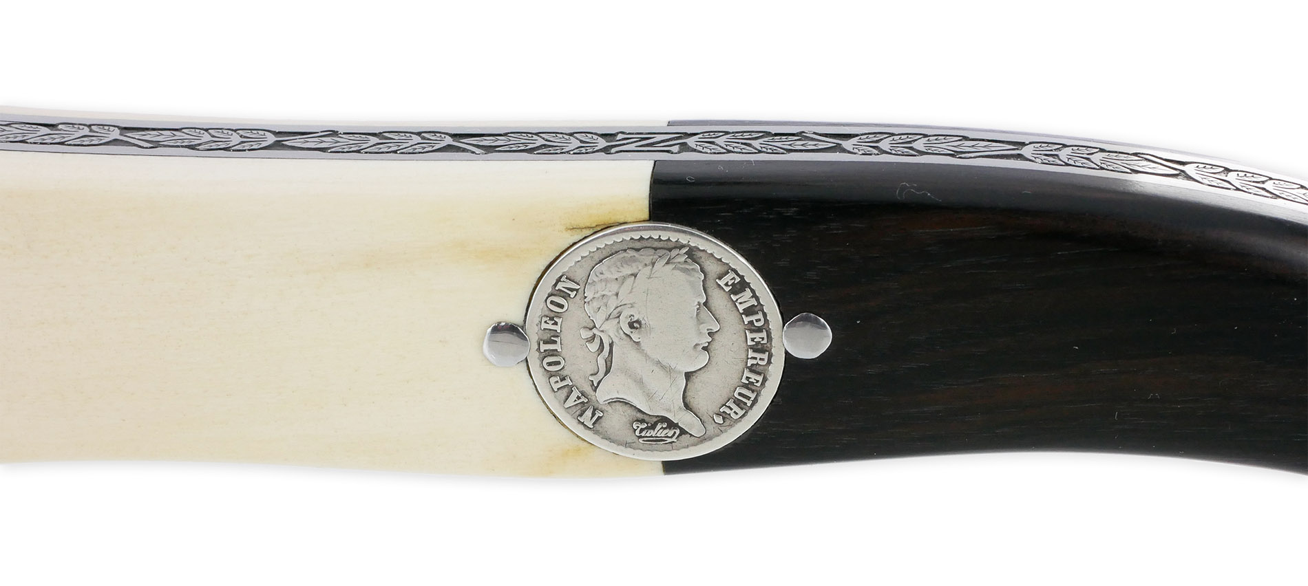 Couteau Laguiole Prestige Createur 1 Piece 15 Cm Incrustation Monnaie Napoleon 07