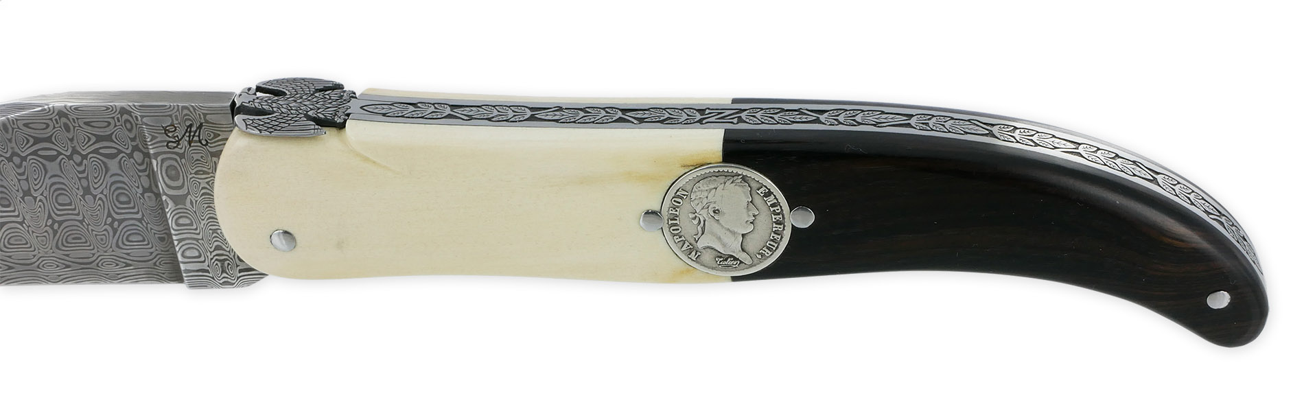Couteau Laguiole Prestige Createur 1 Piece 15 Cm Incrustation Monnaie Napoleon 08