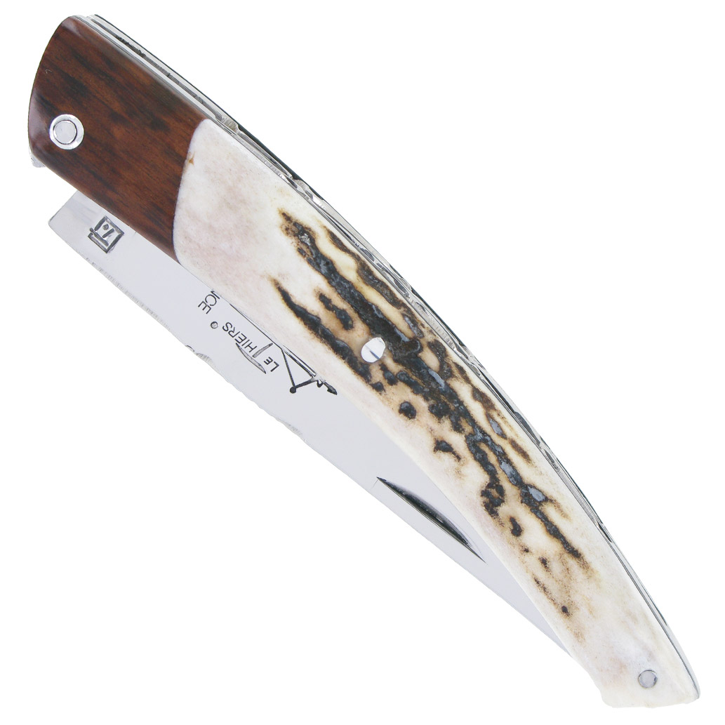 Couteau Le Thiers Laguiole Arbalete Double Platines Manche Cerf Mitre Amourette 00