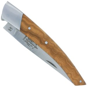 Couteau Le Thiers Laguiole Arbalete Manche Olivier Ressort Guilloche 1 Mitre 12 Cm Finition Brossee 00