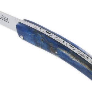 Couteau Le Thiers Laguiole Arbalete Plein Manche Bouleau Stabilise Bleu Ressort Guilloche Finition Brillante 12cm 02