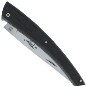 Couteau Le Thiers Laguiole Arbalete Plein Manche Chene De Barrique Ressort Guilloche Finition Brossee 12cm 00