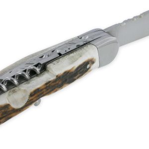 Couteau Pliant Douris Chastel Le Pionnier Multi Lames 3 Pieces Bois De Cerf 11cm 02