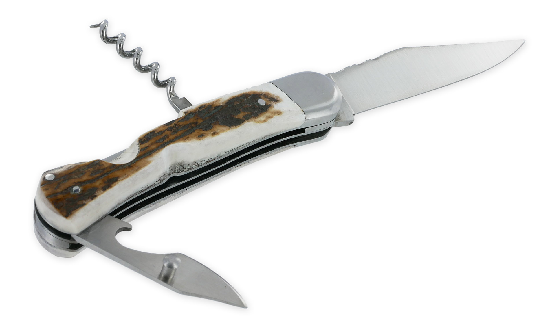 Couteau Pliant Douris Chastel Le Pionnier Multi Lames 3 Pieces Bois De Cerf 11cm 03