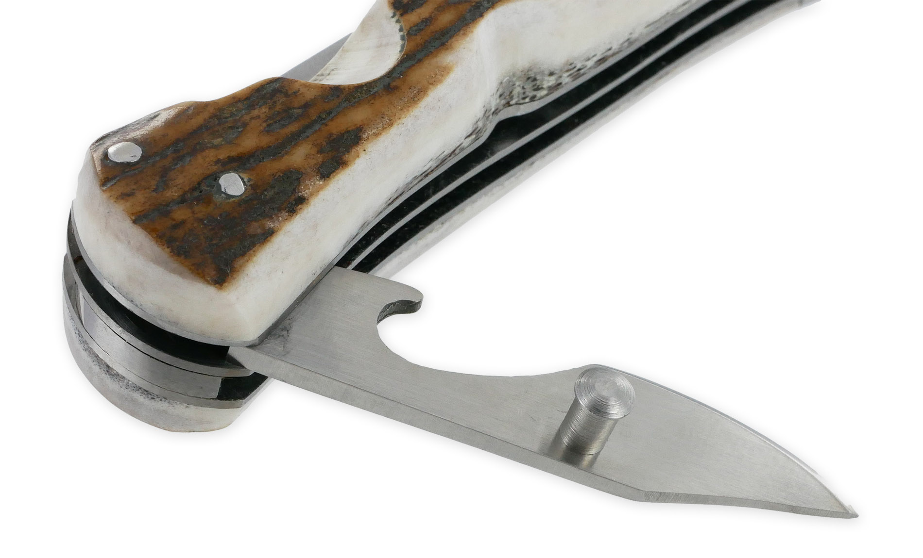 Couteau Pliant Douris Chastel Le Pionnier Multi Lames 3 Pieces Bois De Cerf 11cm 04