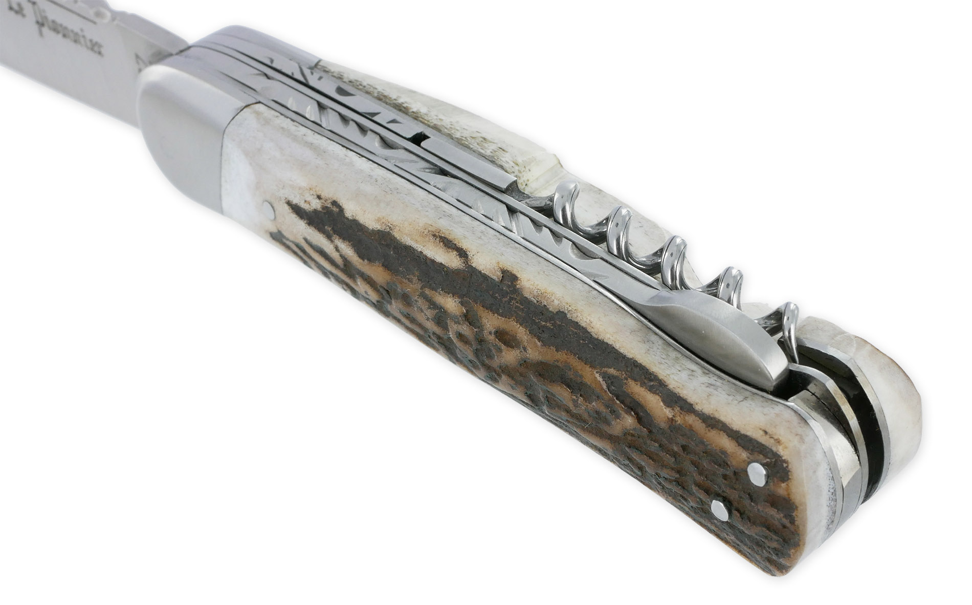 Couteau Pliant Douris Chastel Le Pionnier Multi Lames 3 Pieces Bois De Cerf 11cm 06