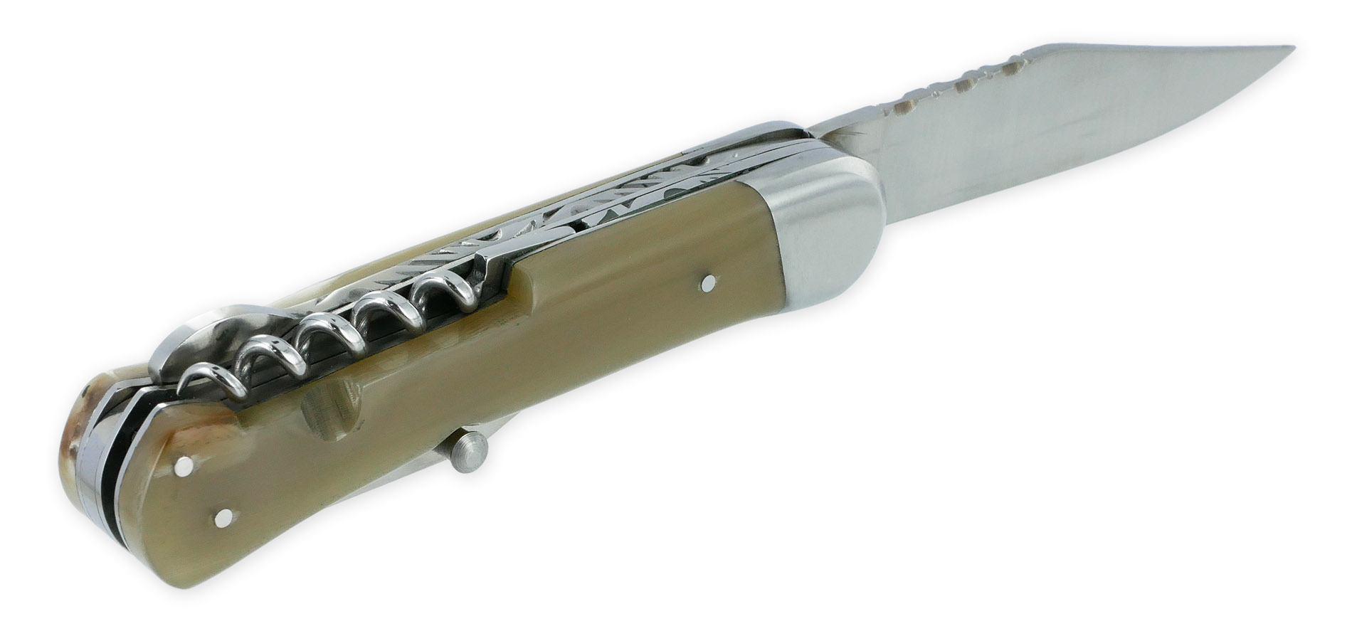 Couteau Pliant Douris Chastel Le Pionnier Multi Lames 3 Pieces Corne Blonde 11cm 02