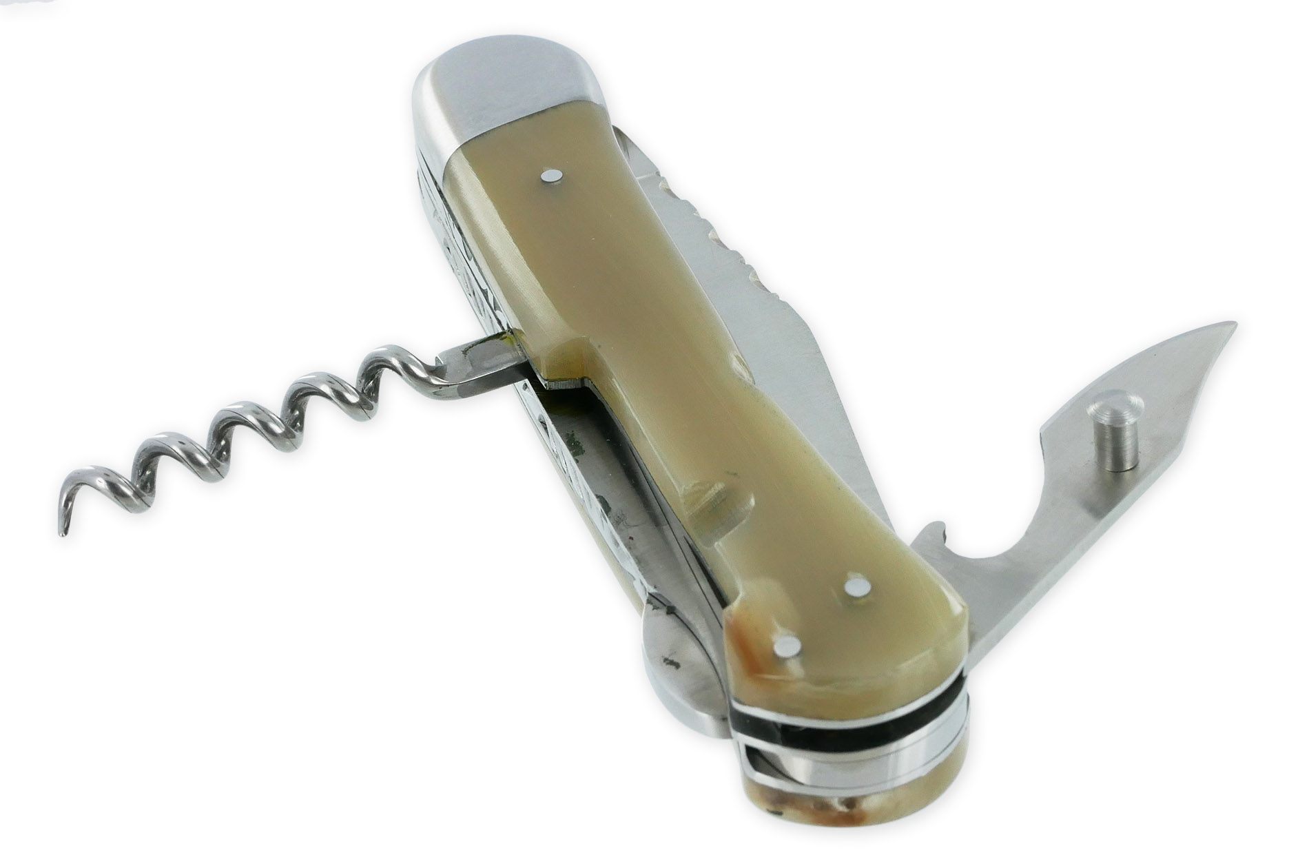 Couteau Pliant Douris Chastel Le Pionnier Multi Lames 3 Pieces Corne Blonde 11cm 04