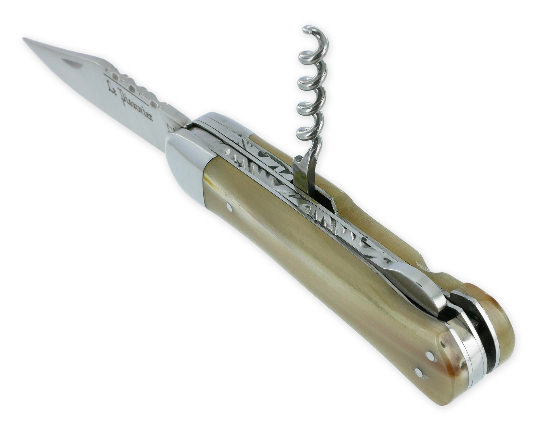 Couteau Pliant Douris Chastel Le Pionnier Multi Lames 3 Pieces Corne Blonde 11cm 05