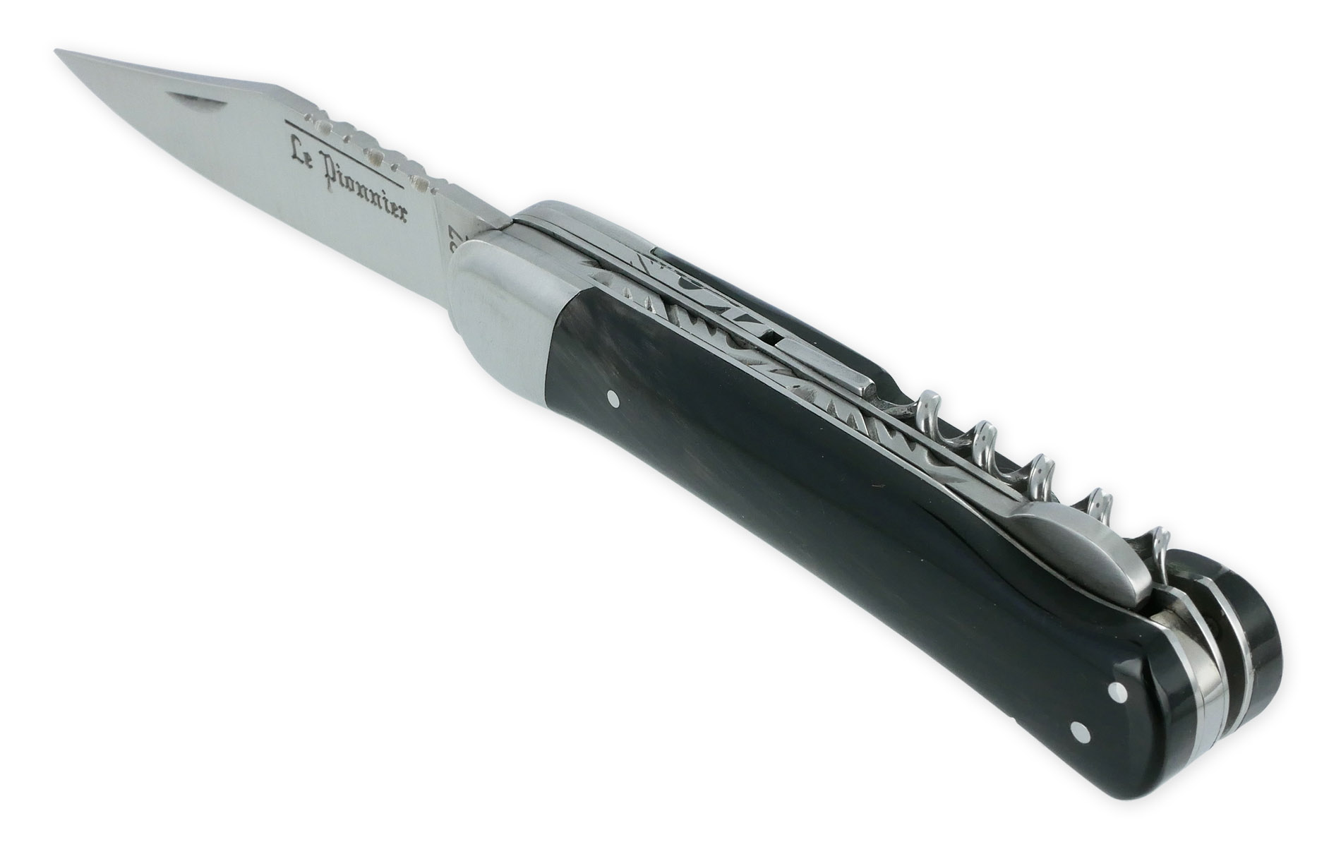 Couteau Pliant Douris Chastel Le Pionnier Multi Lames 3 Pieces Corne Noire 11cm 01