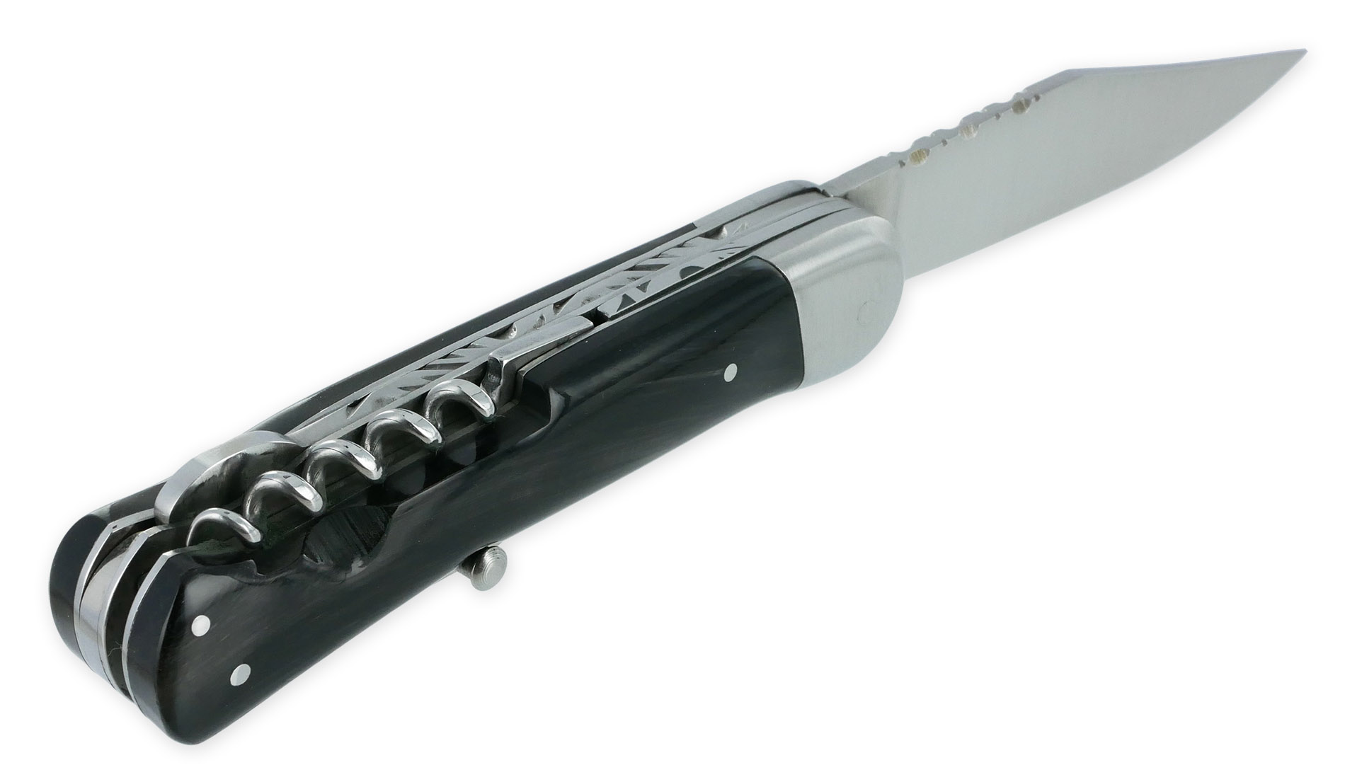 Couteau Pliant Douris Chastel Le Pionnier Multi Lames 3 Pieces Corne Noire 11cm 02