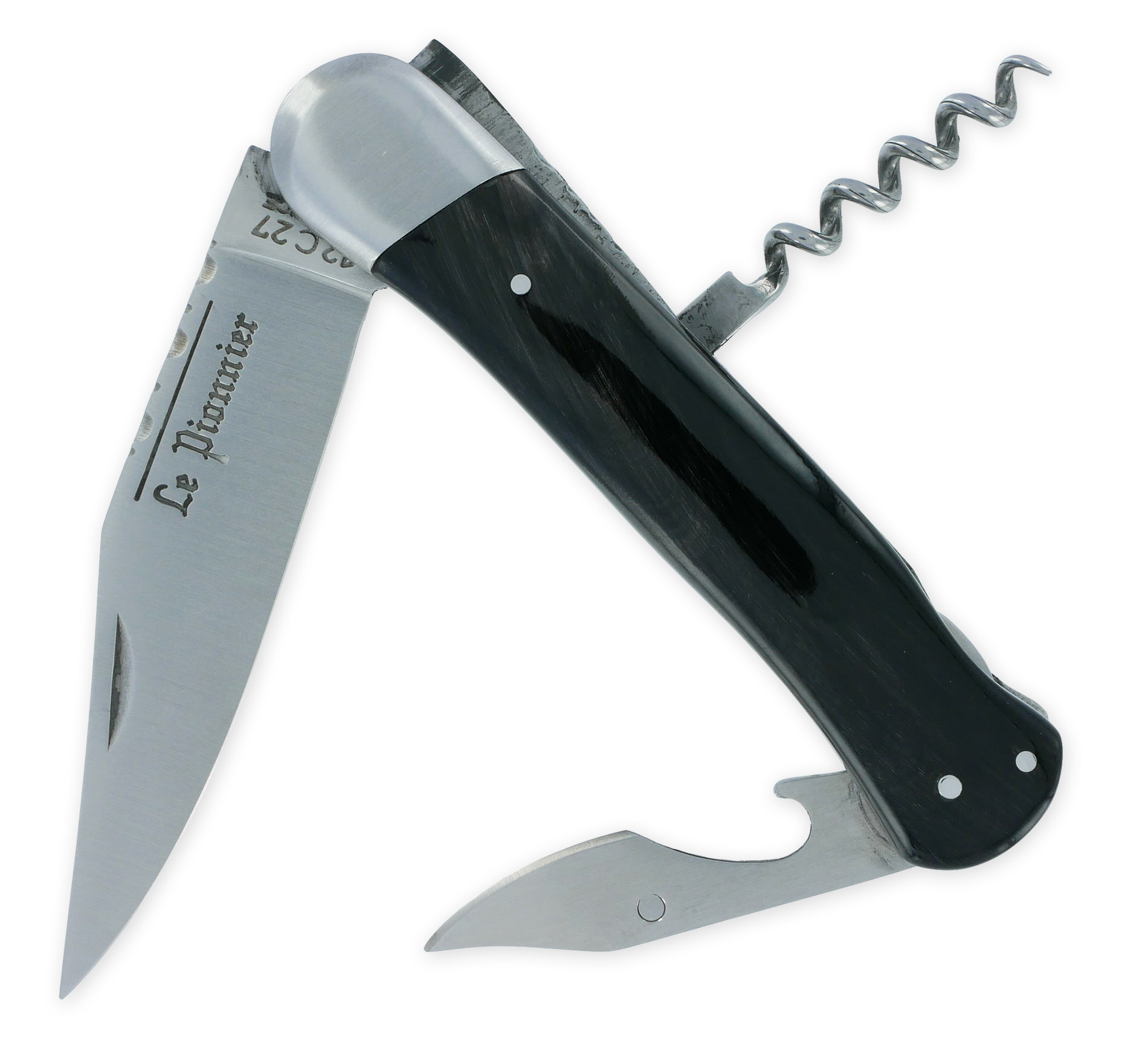 Couteau Pliant Douris Chastel Le Pionnier Multi Lames 3 Pieces Corne Noire 11cm 03