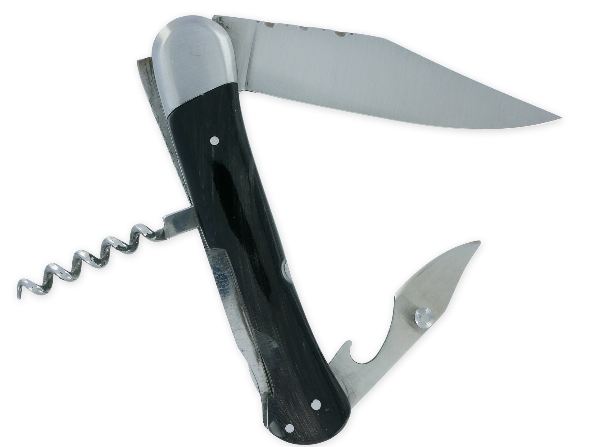 Couteau Pliant Douris Chastel Le Pionnier Multi Lames 3 Pieces Corne Noire 11cm 04