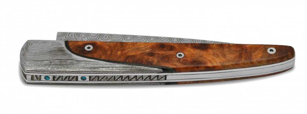 Couteau Prestige Arbalete Coutellia Lame Damas Twist Mitres Damas Manche En Bois De Thuya 1 Piece 12cm 05