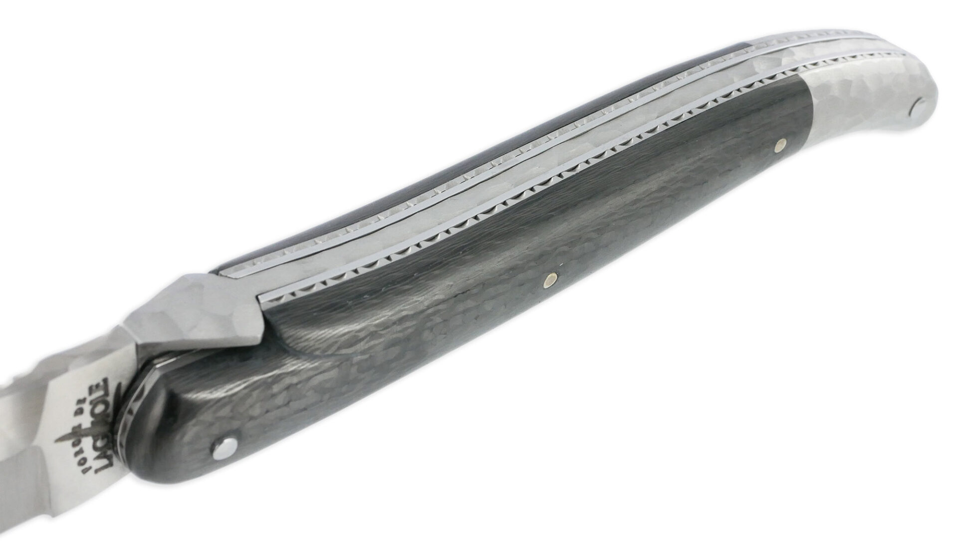 Couteau Prestige Forge De Laguiole Rambaud Mitre Arriere Manche Fibre Carbone Double Platines Finition Silex 06