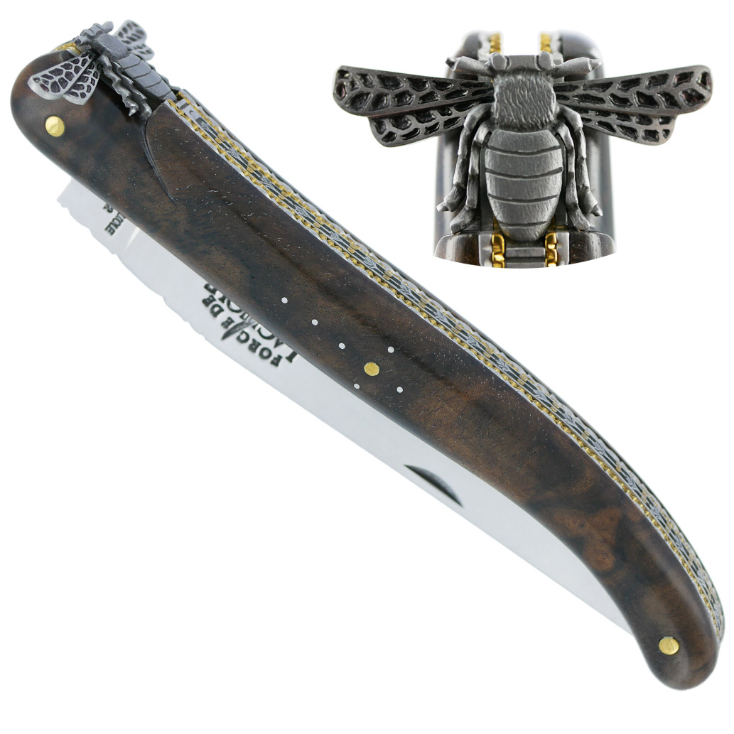 Couteau Prestige Forge De Laguiole Rambaud Plein Manche Double Platines En Noyer Envol De Abeille 3d 00