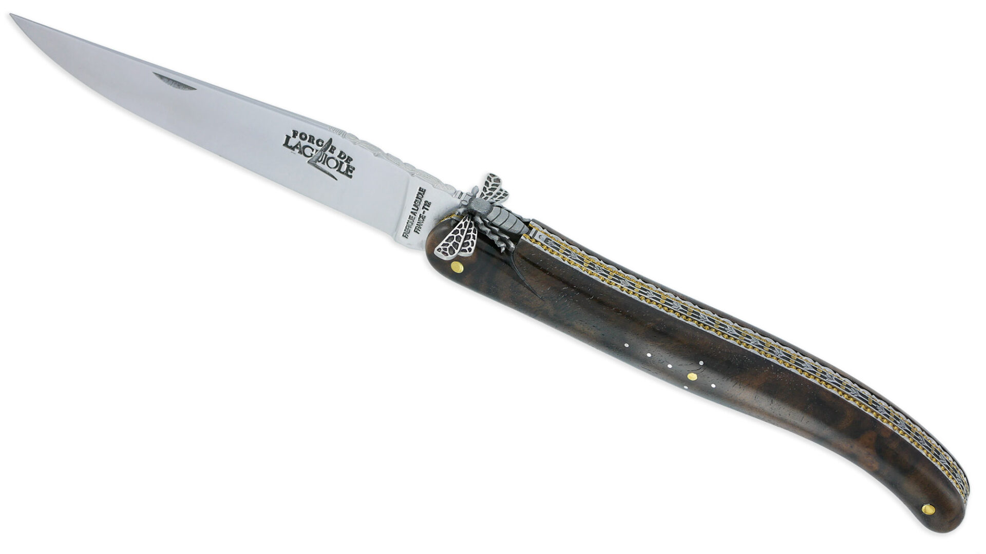 Couteau Prestige Forge De Laguiole Rambaud Plein Manche Double Platines En Noyer Envol De Abeille 3d 02